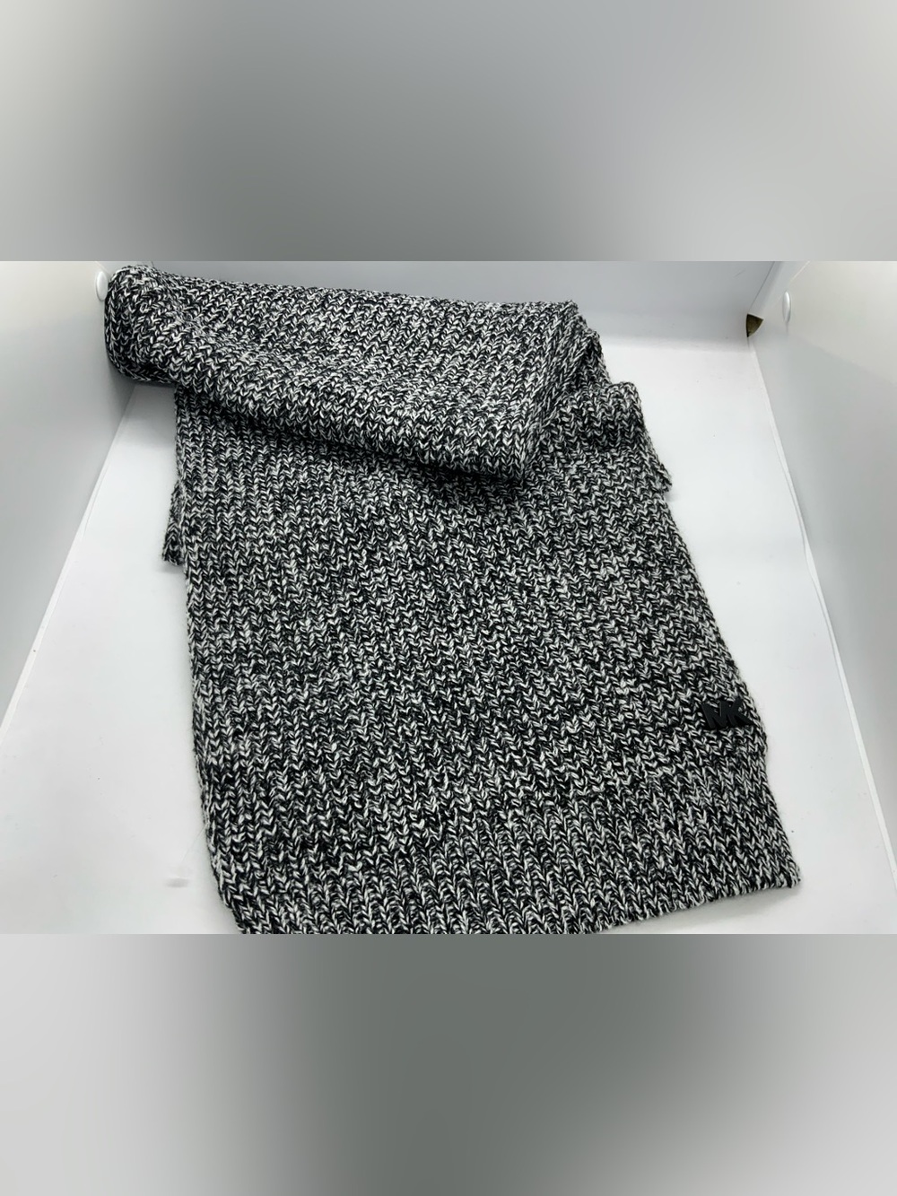 Michael Kors Black and White Marled Knit Scarf